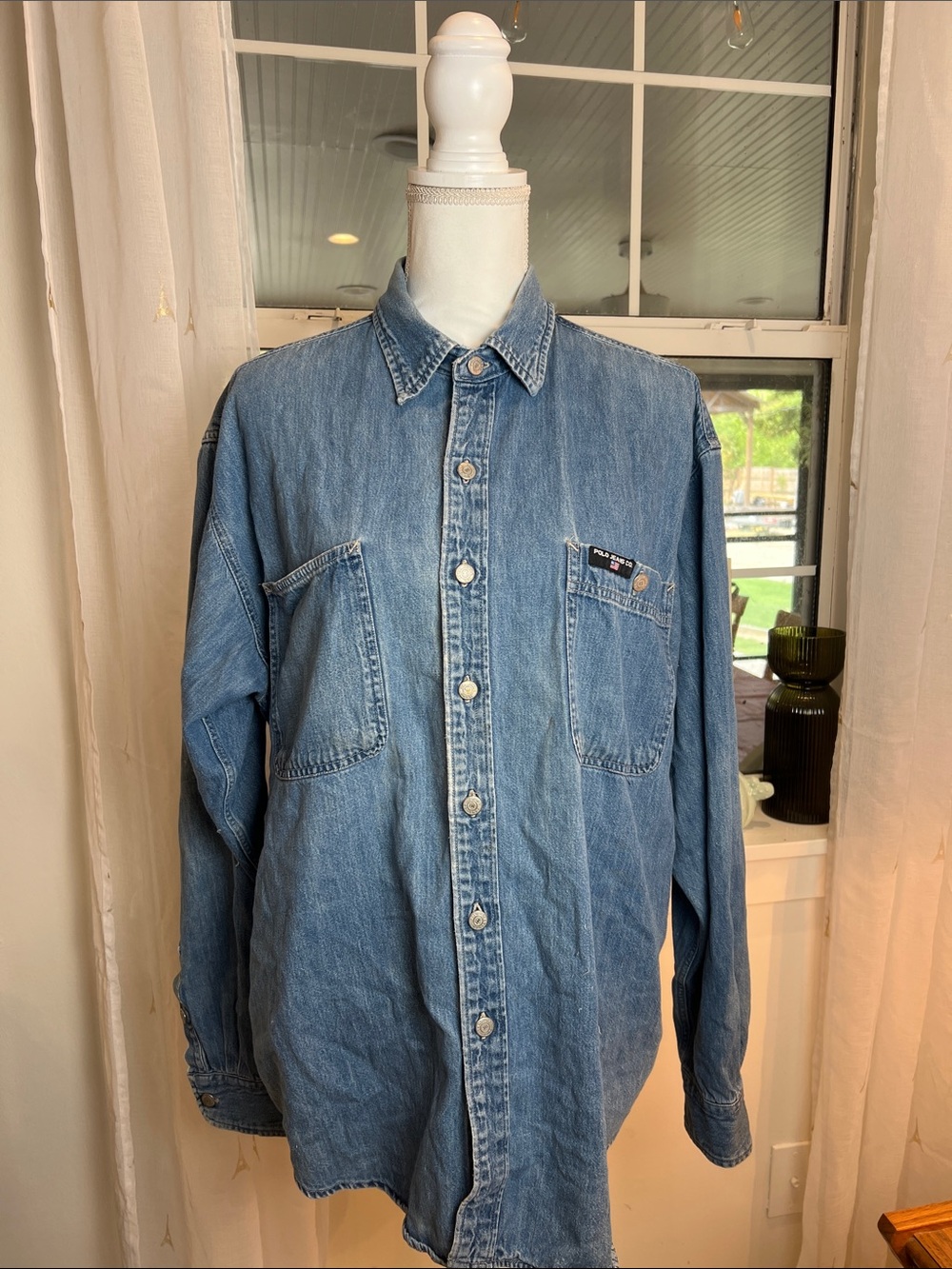Ralph Lauren Blue Denim Shirt Jacket - Lightweight Overshirt size large.